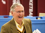 LOUISVILLE, KY - NOVEMBER 4:  Senate Minority Leader U.S. Sen. Mitch McConnell (R-KY) holds his ballot after voting in the midterm elections at Bellarmine University November 4, 2014 in Louisville, Kentucky. McConnell is running in a tight race against opponent Kentucky Secretary of State Alison Lundergan Grimes. (Photo by Aaron P. Bernstein/Getty Images)