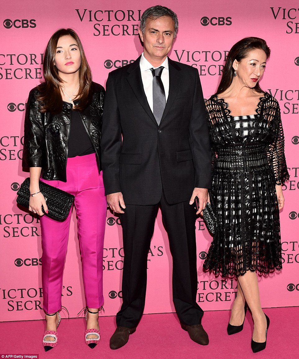 Jose Mourinho (centre) was photographed arriving at the Victoria's Secret fashion show with his wife and daughter