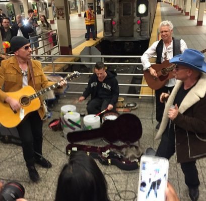 We learned that U2 are the coolest subway buskers U2 have pulled some stunt concerts in unusual