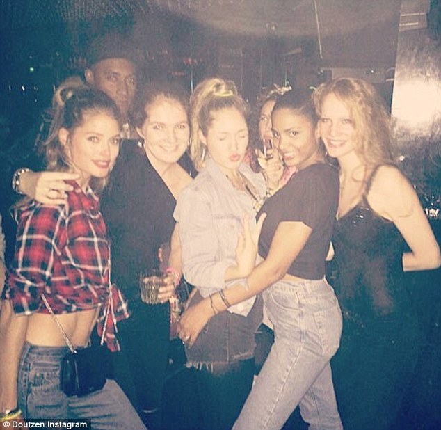 Night out: Doutzen celebrated her big day surrounded by pals and husband, DJ Sunnery James
