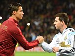 Portugal's Cristiano Ronaldo and Argentina's Lionel Messi shake hands during the International Friendly match at Old Trafford, Manchester. PRESS ASSOCIATION Photo. Picture date: Tuesday November 18, 2014. See PA Story SOCCER Argentina. Photo credit should read: Martin Rickett/PA Wire.