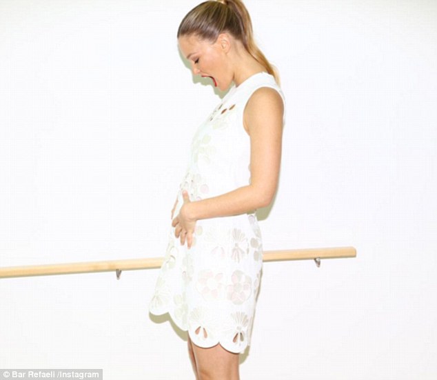 Making an appearance: Bar showed off her bump in a cute Instagram snap recently during a fashion shoot