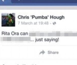 The club's secretary posted a sexually-explicit reference to pop star Rita Ora on his Facebook page