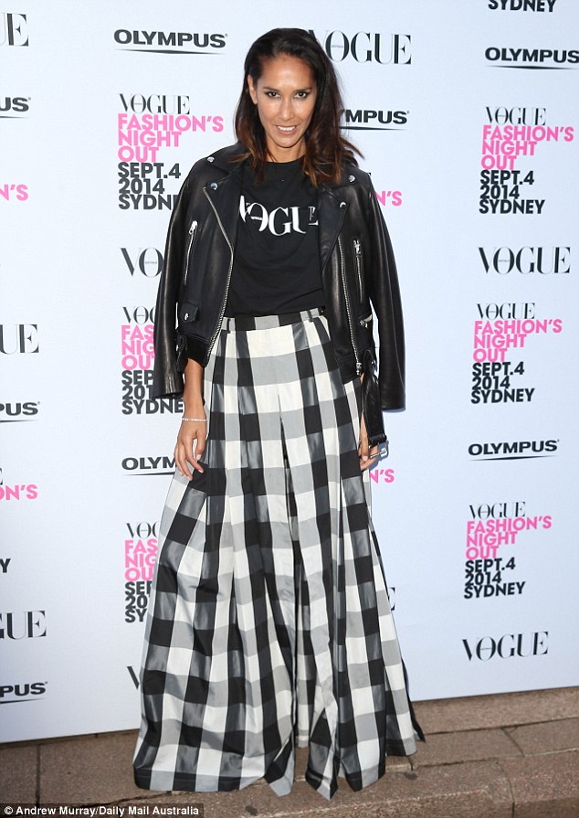 Getting the party started: Businesswoman Lindy Klim arrived at Vogue Fashion's Night Out launch party on Thursday evening in a black and white checked maxi skirt before swapping skirts