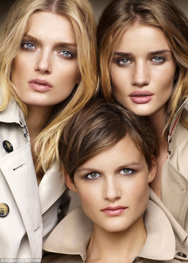 Rosie starring in Burberry’s beauty campaign with Lily Donaldson (left) and Nina Porter in 2010